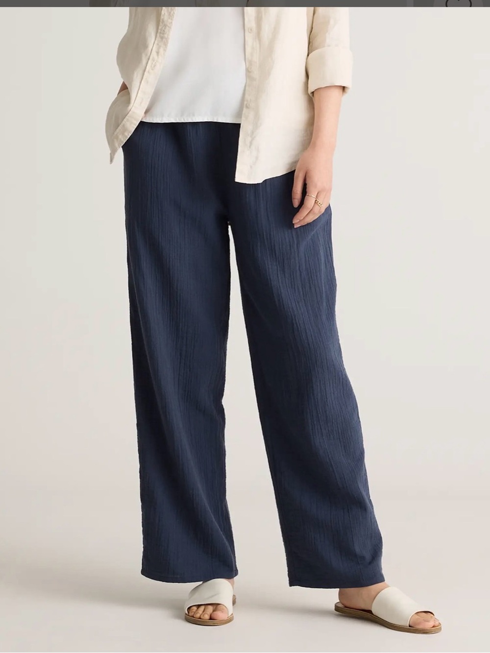 Quince Women 100% Organic Cotton Gauze Straight Leg Pants Indigo Blue  Med